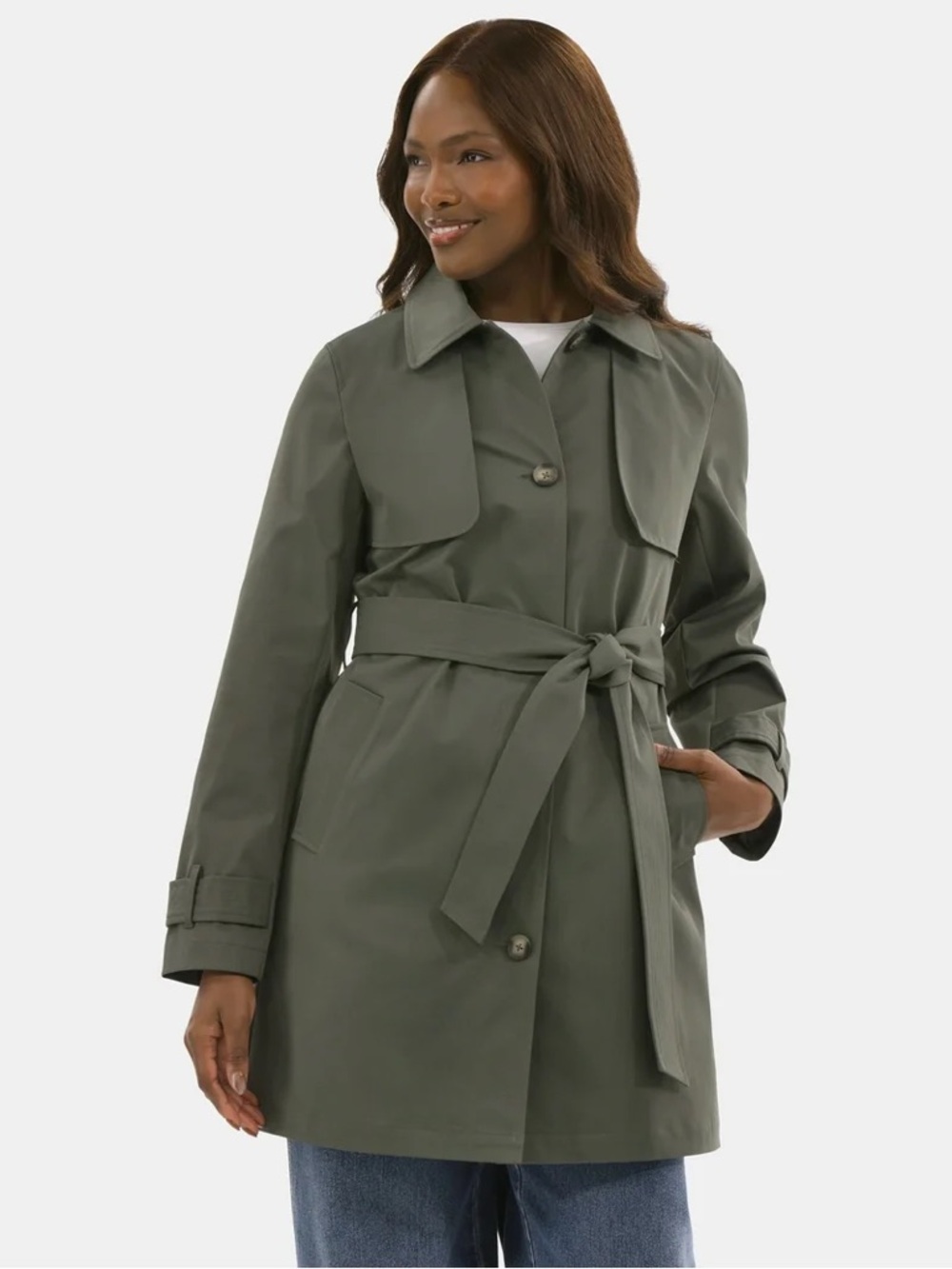 NWOT Time and Tru Green Belted Trench Coat—XS
